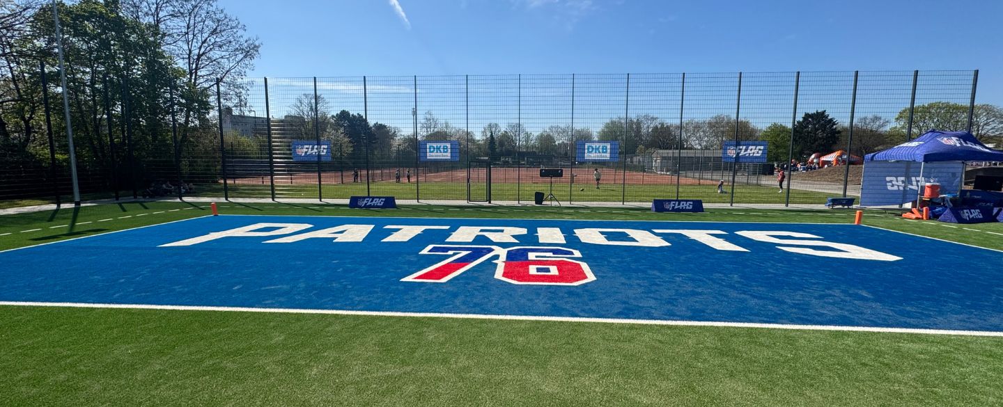 Endzone des Flag-Football-Felds der New England Patriots in Düsseldorf-Garath