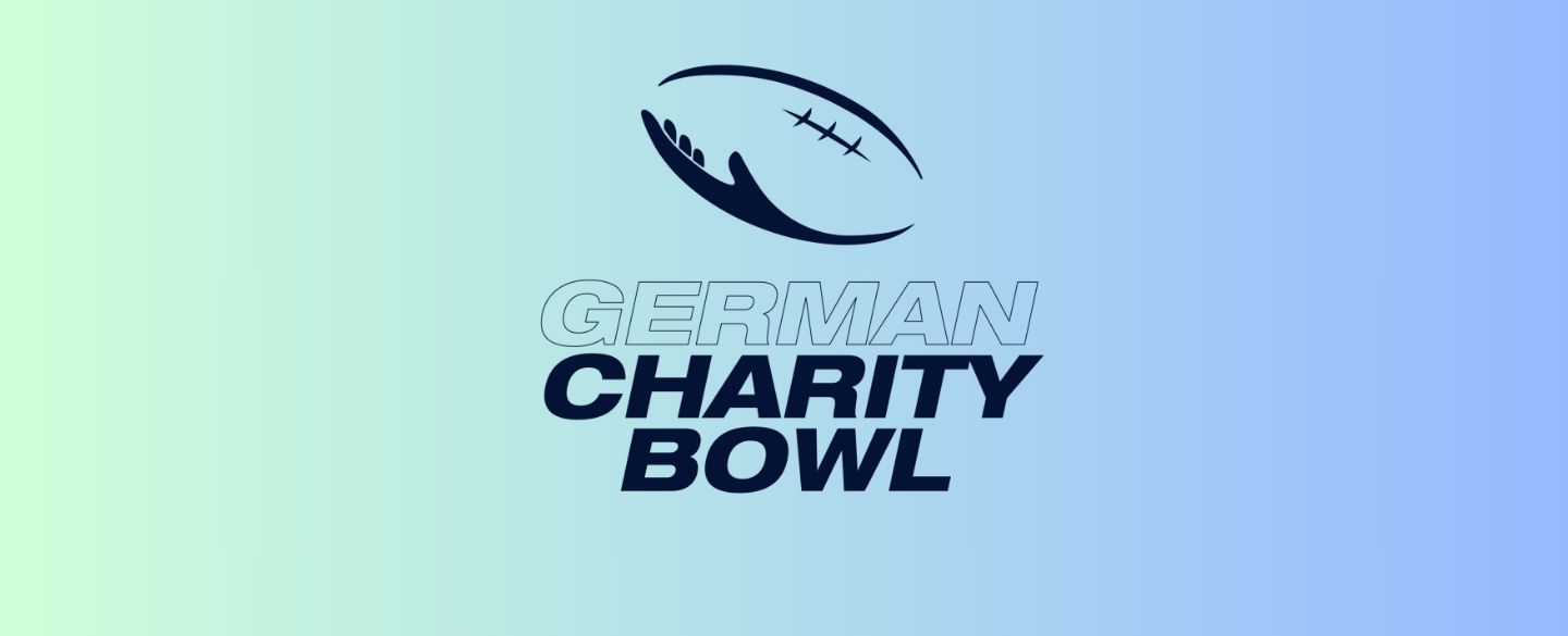 Das Logo des German Charity Bowl auf einem farbigen Hintergrund